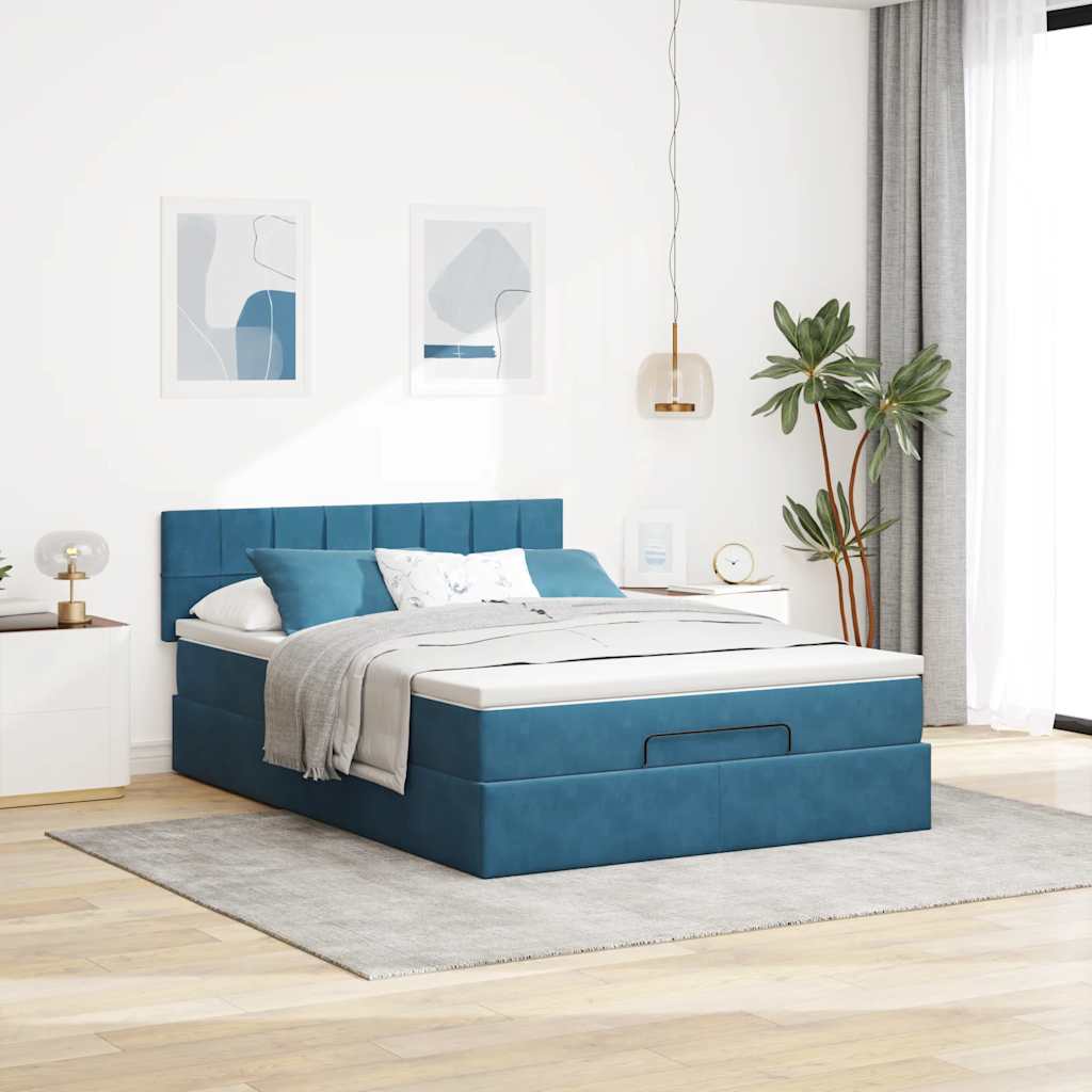 Thumbnail - vidaXL Ottoman-Bett mit Matratze Dunkelblau 140x190 cm Samt