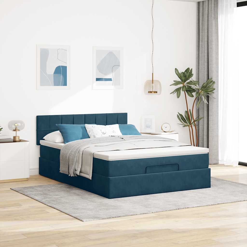 vidaXL Ottoman bed met matras 140x190cm fluweel donkerblauw blauw, foto 2