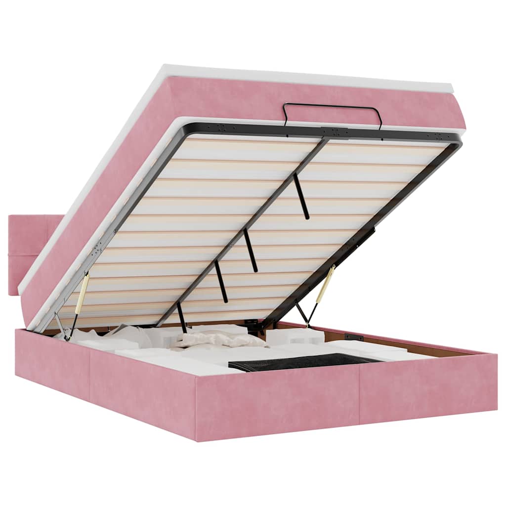 vidaXL Ottoman bed met matras 140x190cm fluweel roze, foto 3