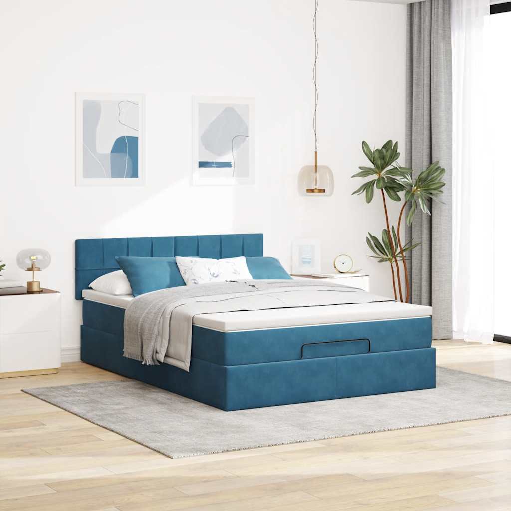 vidaXL Ottoman bed met matras 140x200cm fluweel donkerblauw afbeelding