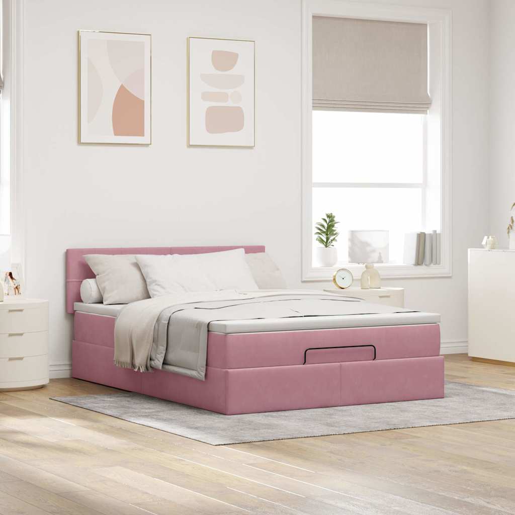 vidaXL Cadru de pat otoman cu saltea roz 140x200cm catifea