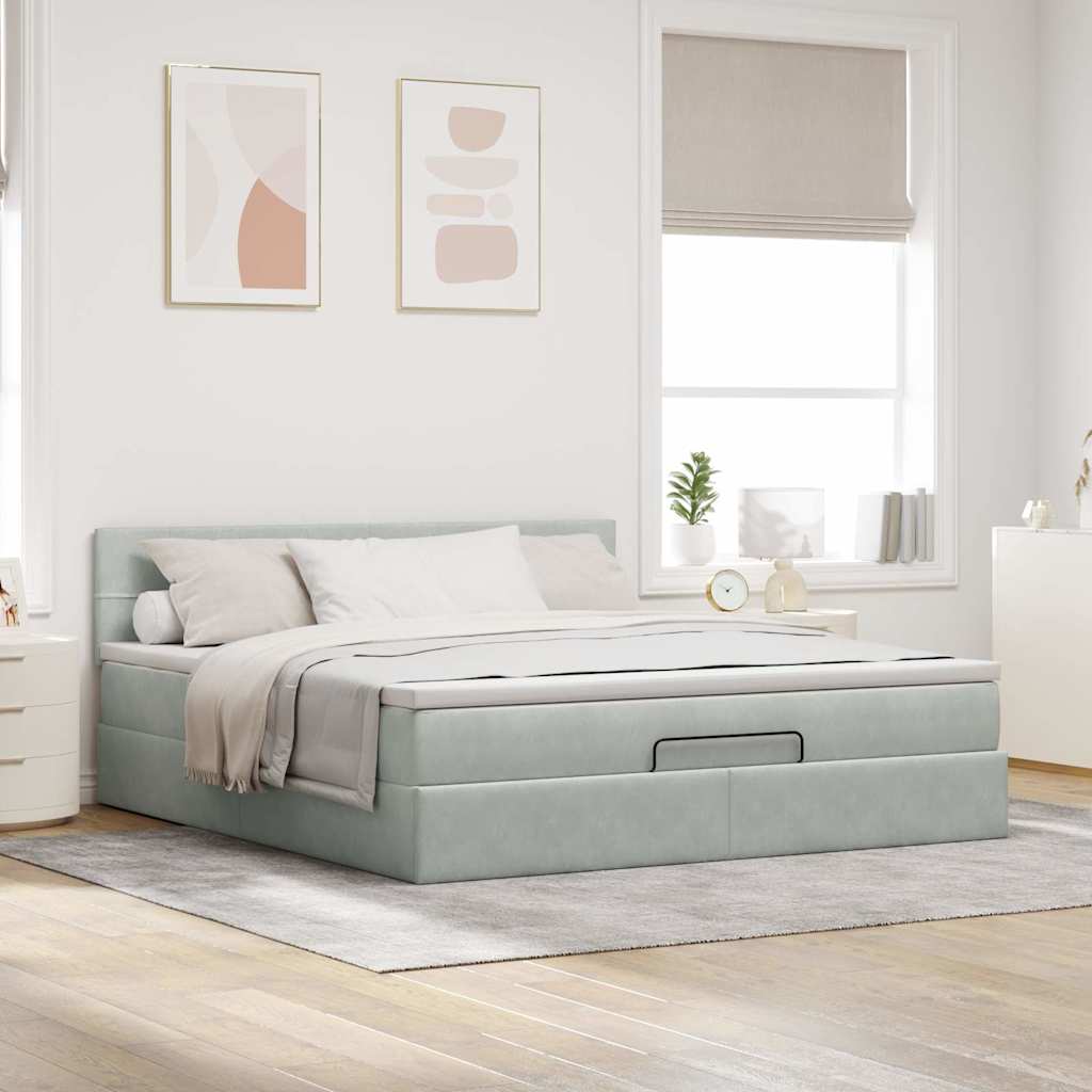 vidaXL Ottoman bed met matras 160x200cm fluweel lichtgrijs afbeelding