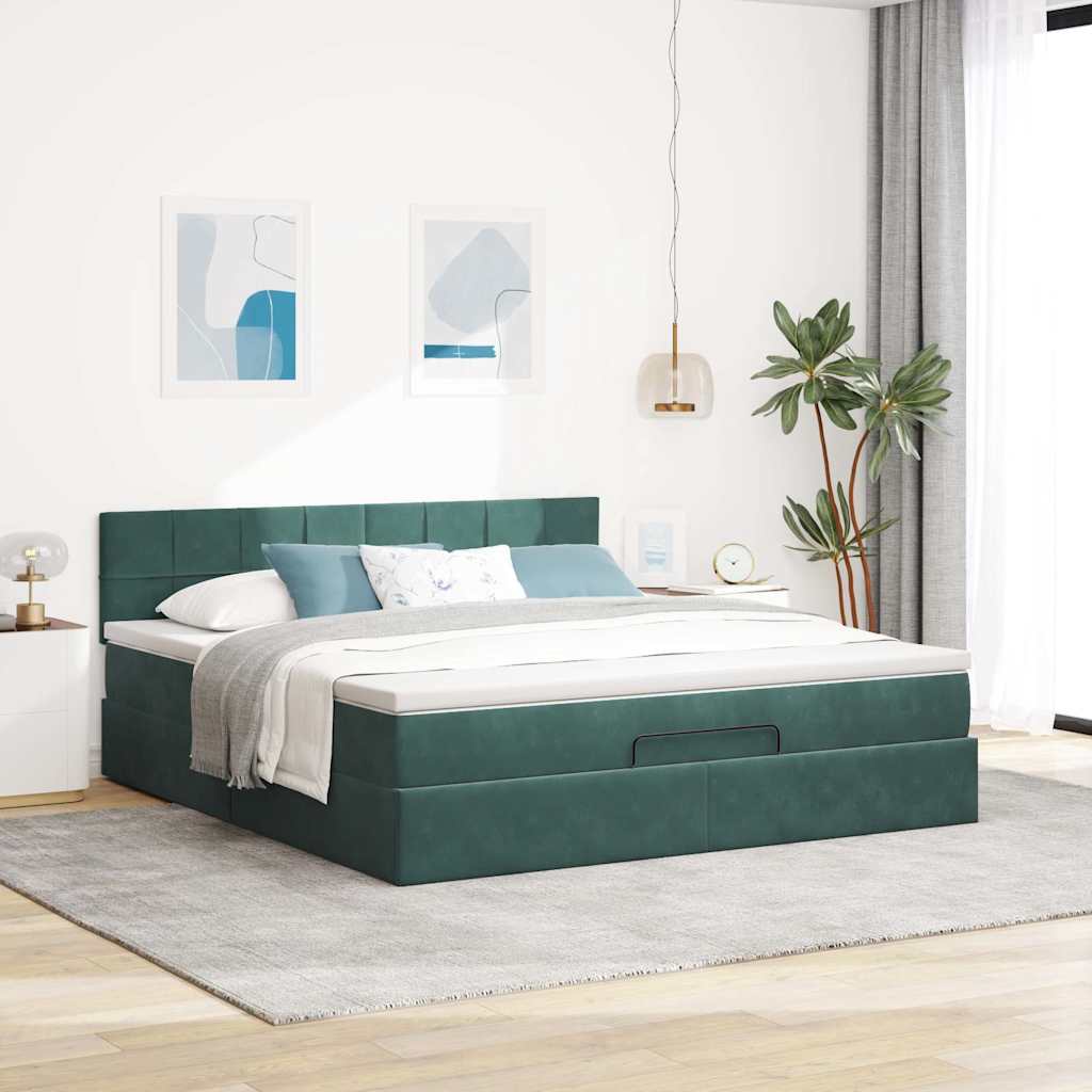 vidaXL Ottoman bed met matras 180x200 cm fluweel donkergroen afbeelding