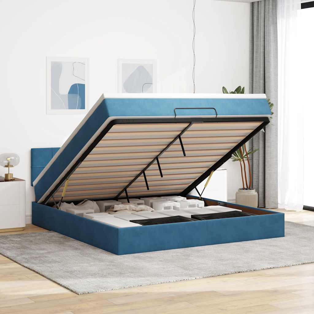 vidaXL Cadru de pat otoman cu saltea Albastru închis 180x200cm catifea