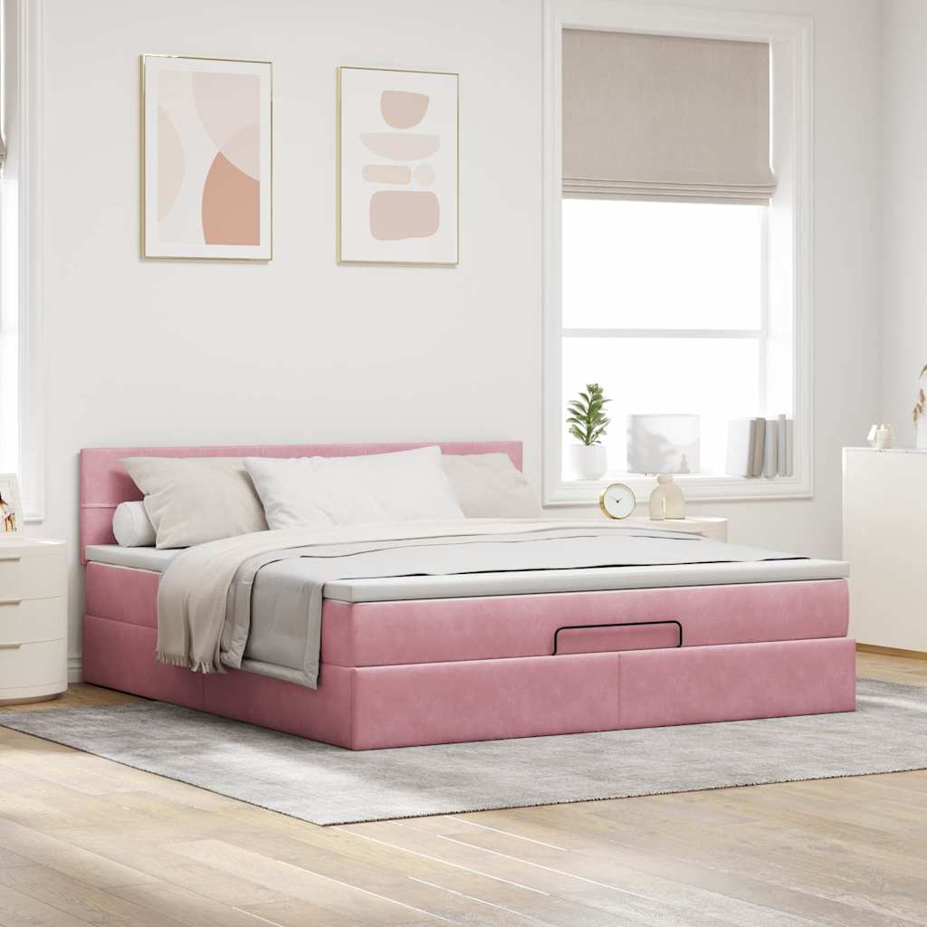 vidaXL Ottoman bed met matras 180x200 cm fluweel roze, foto 2