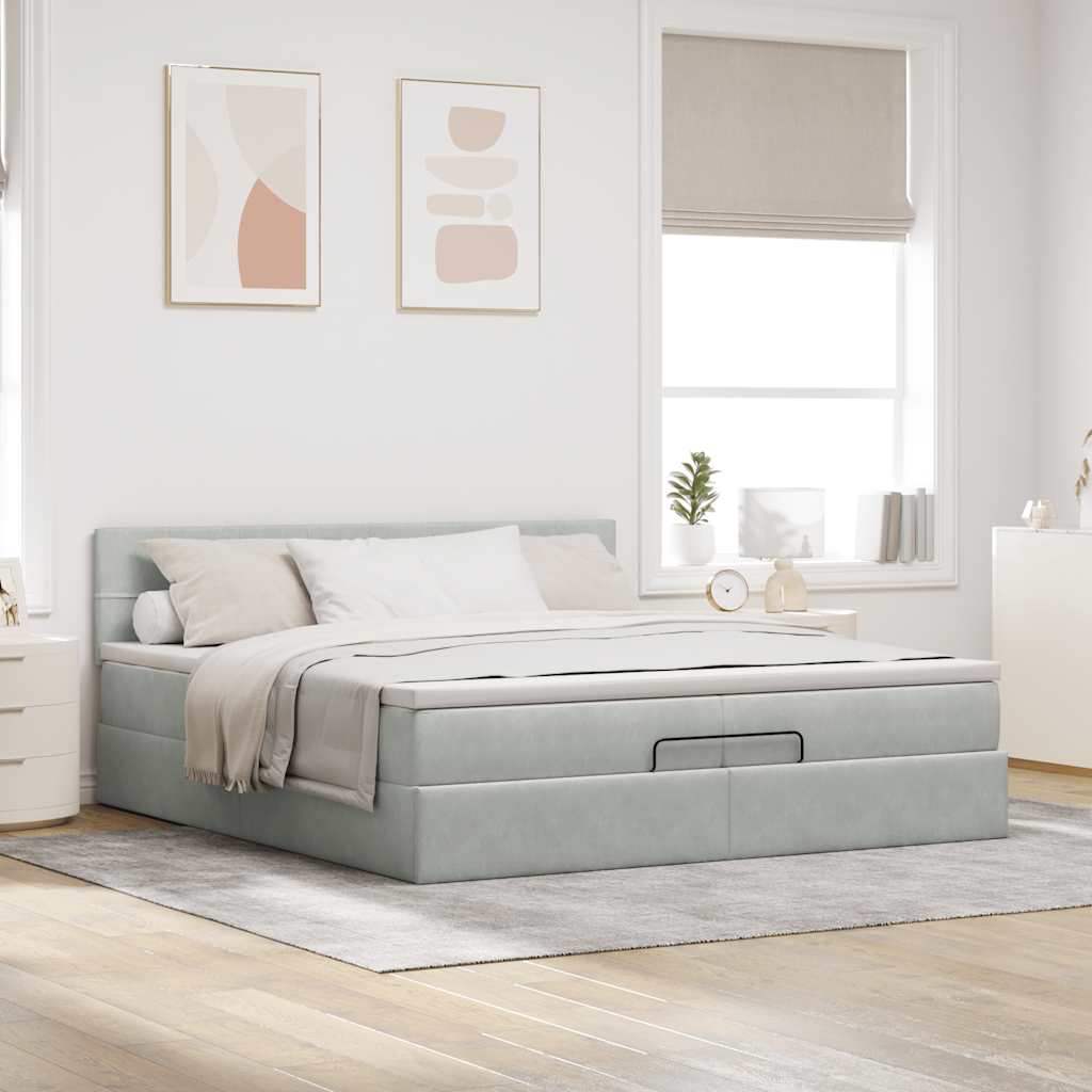 vidaXL Ottoman bed met matras 200x200 cm fluweel lichtgrijs afbeelding