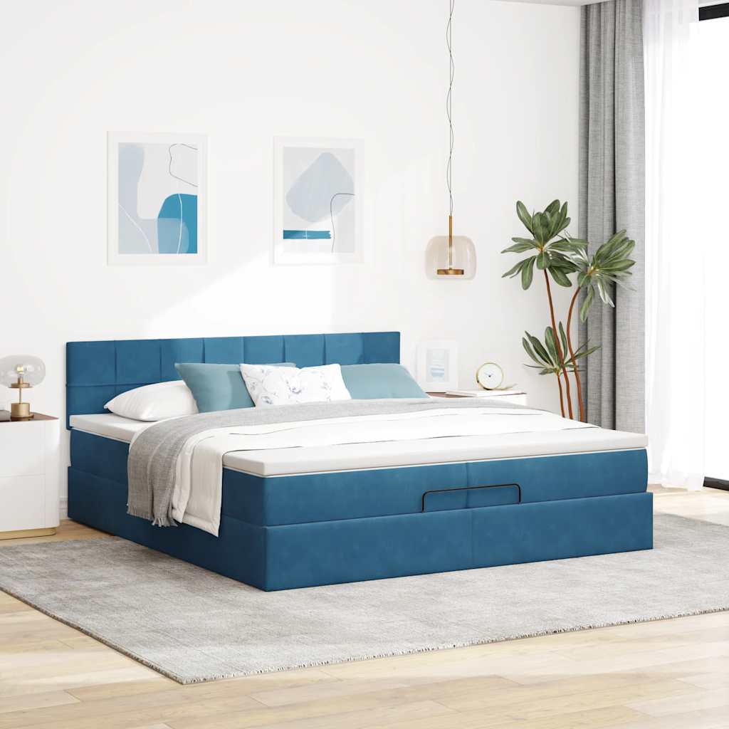 vidaXL Ottoman bed met matras 200x200 cm fluweel donkerblauw afbeelding