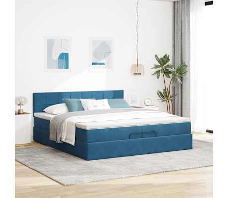 vidaXL Estrutura de cama otomana com colch&atilde;o 200x200 cm azul escuro