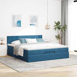 vidaXL Estrutura de cama otomana com colch&atilde;o 200x200 cm azul escuro