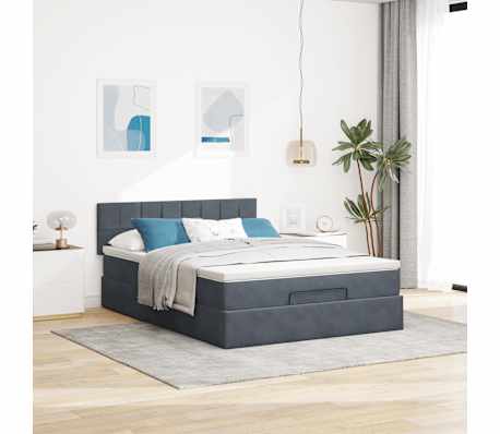 vidaXL Ottoman Bed with Mattress Dark Grey Double Velvet