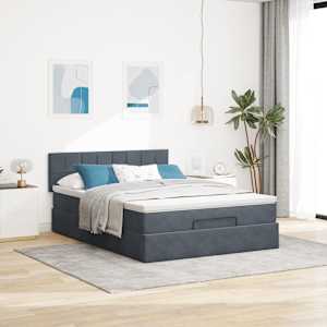 vidaXL Ottoman Bed with Mattress Dark Grey Double Velvet