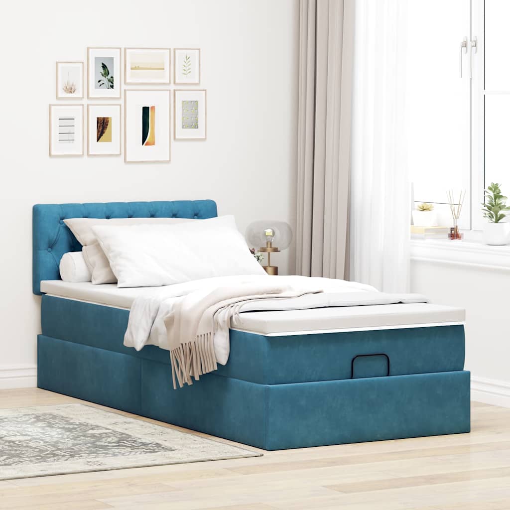 vidaXL Ottoman bed met matras 80x200cm fluweel donkerblauw afbeelding