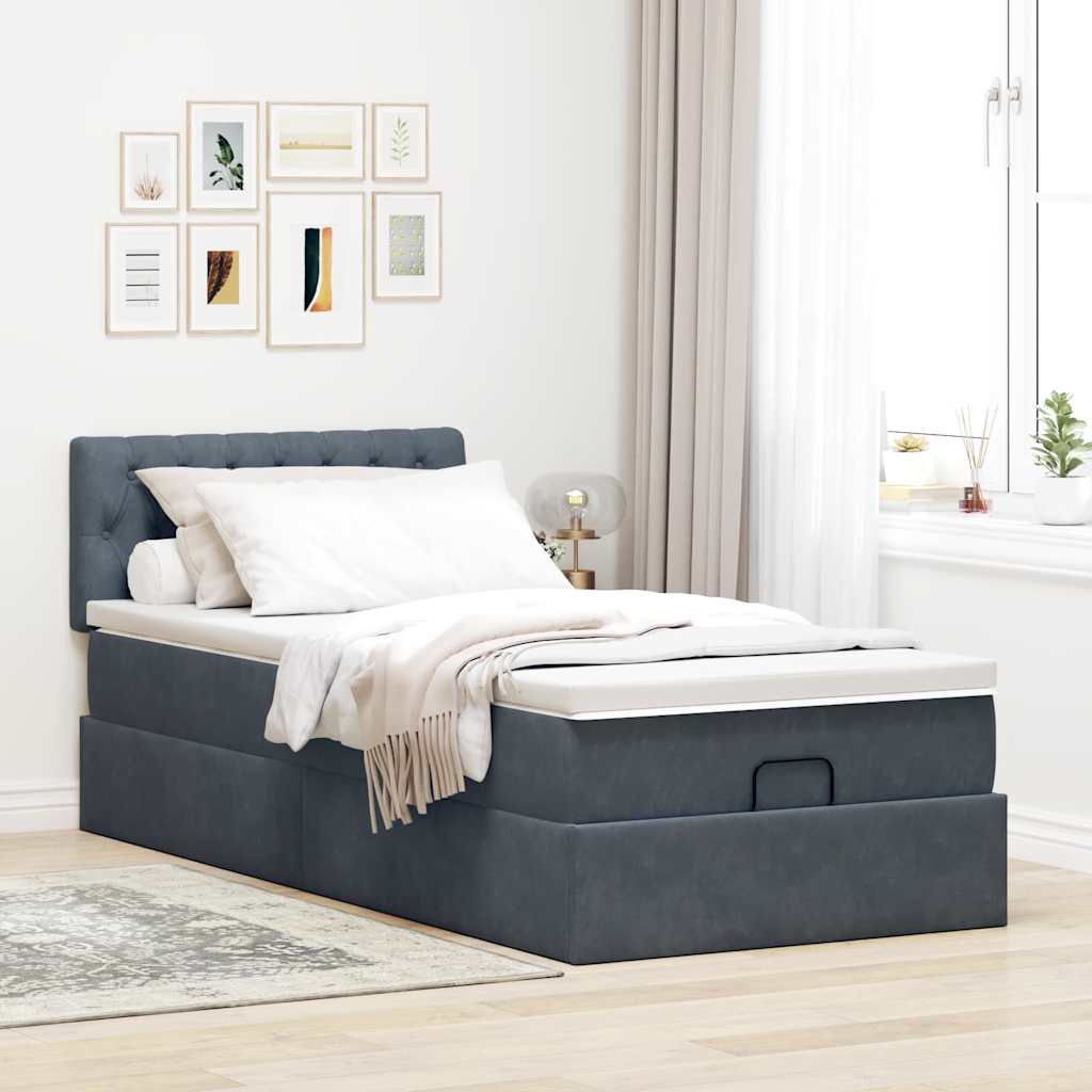 vidaXL Ottoman bed met matras 90x200cm fluweel donkergrijs afbeelding