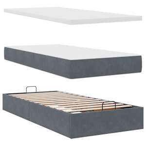 Osmanský rám postele s matrací tmavě šedá 90x200cm samet - obrázek 6