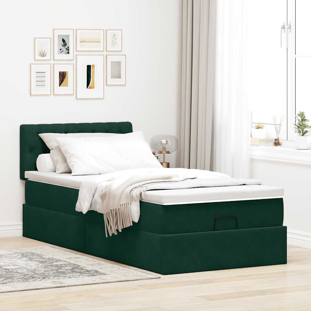 vidaXL Ottoman bed met matras 90x200cm fluweel donkergroen groen, foto 2