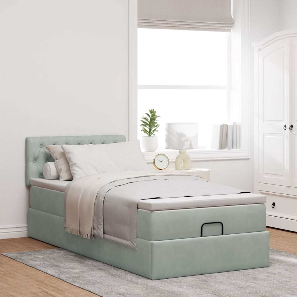 vidaXL Ottoman bed met matras 100x200 cm fluweel lichtgrijs afbeelding