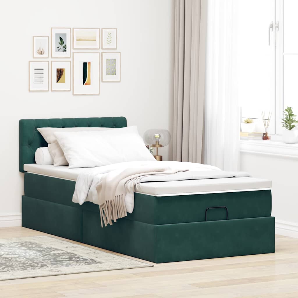 vidaXL Ottoman bed met matras 100x200 cm fluweel donkergroen afbeelding