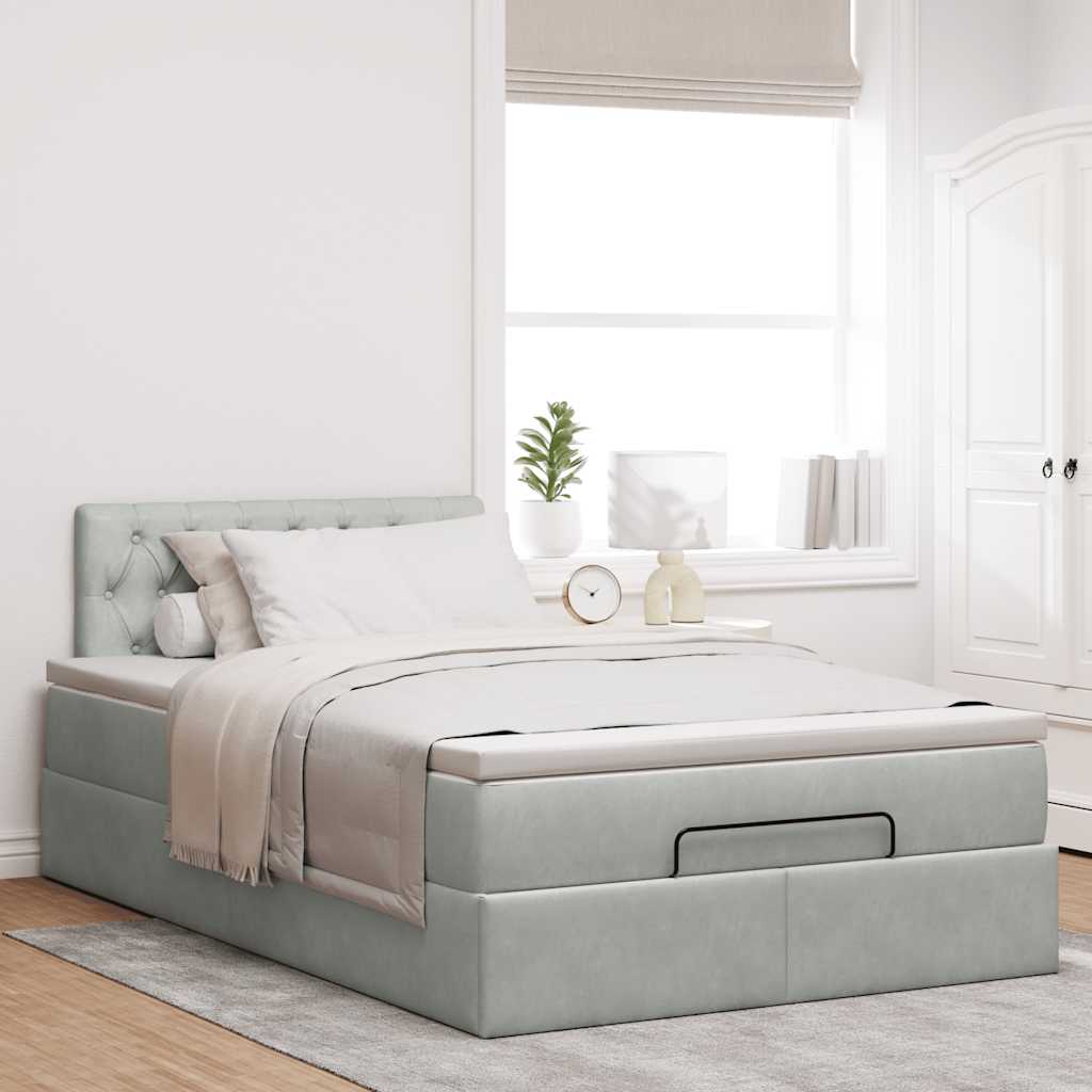 vidaXL Ottoman bed met matras 120x200 cm fluweel lichtgrijs grijs, foto 2