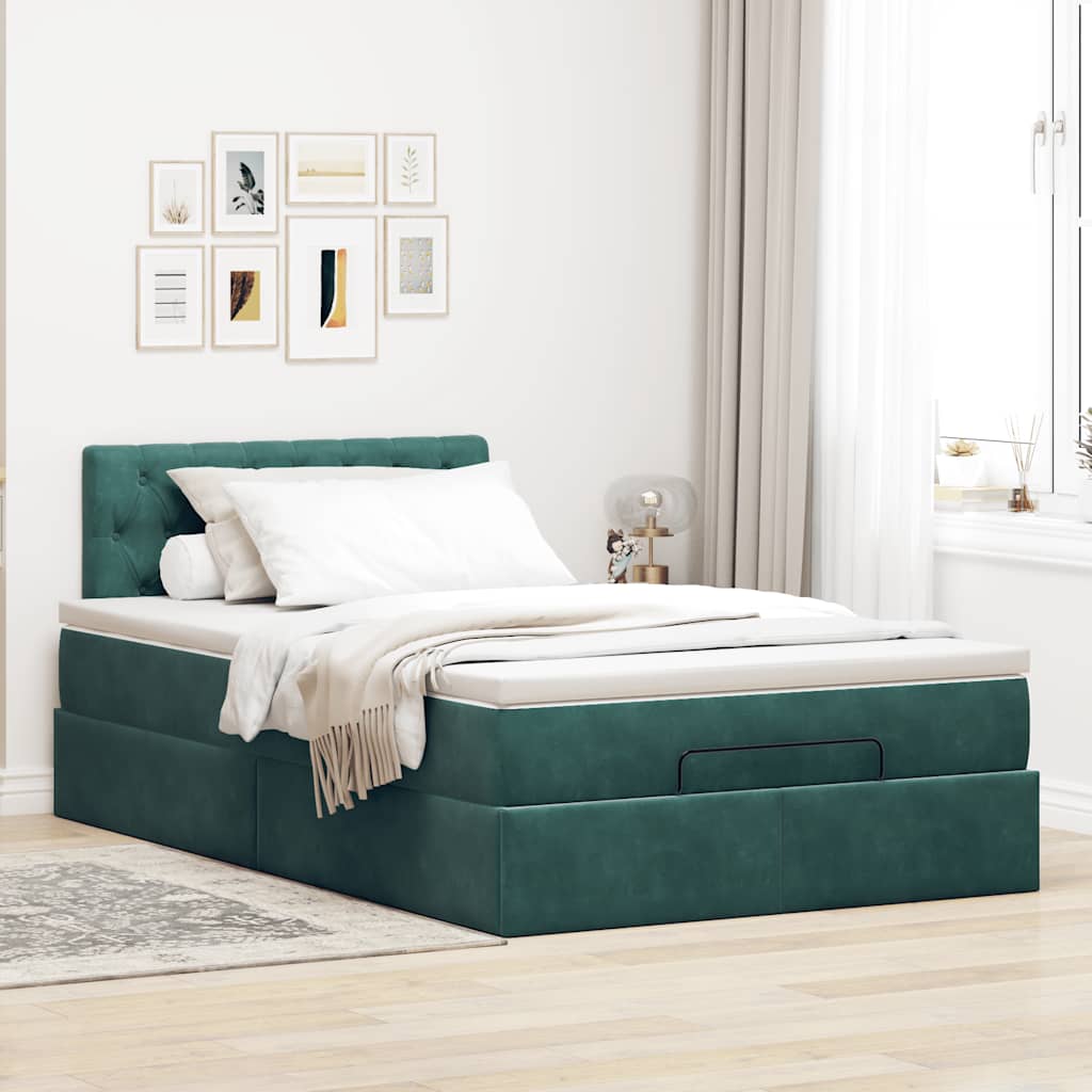vidaXL Ottoman bed met matras 120x200cm fluweel donkergroen afbeelding