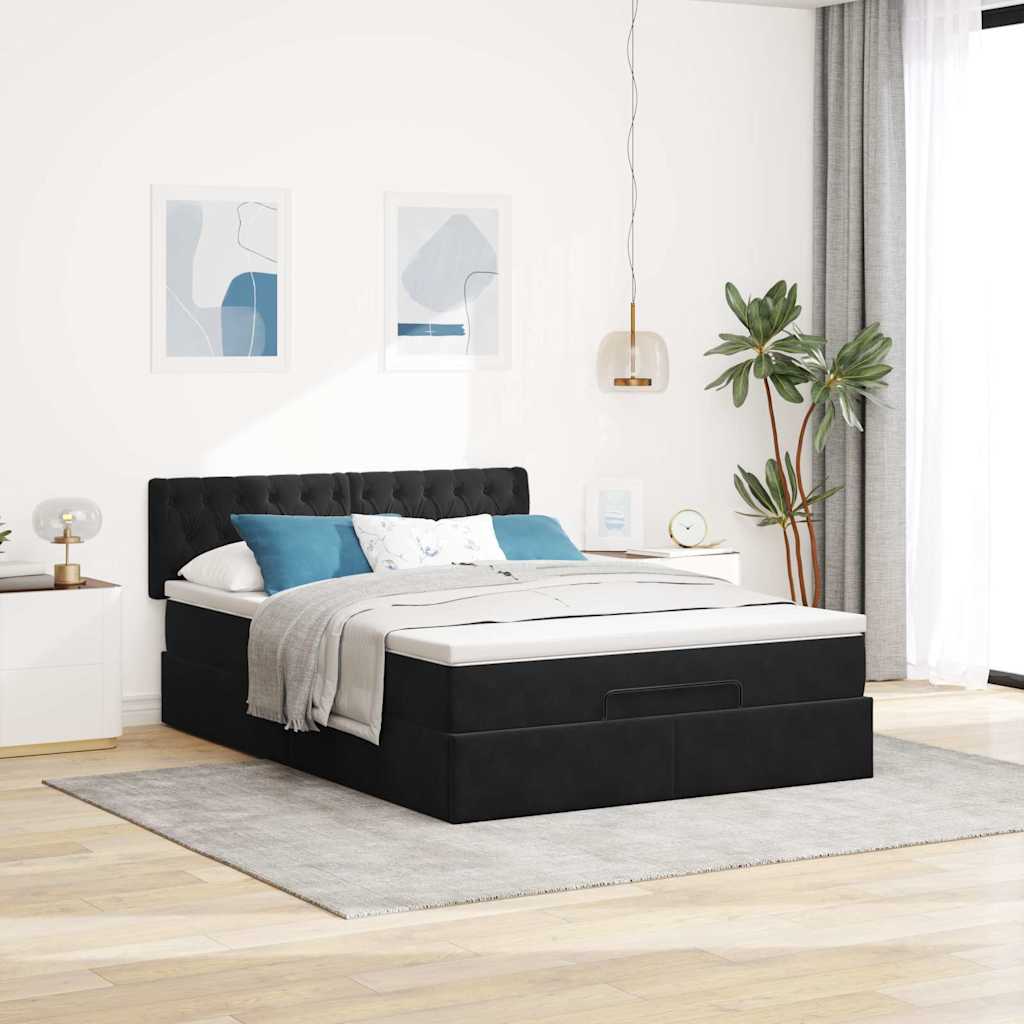 vidaXL Ottoman bed met matras 140x190cm fluweel zwart afbeelding