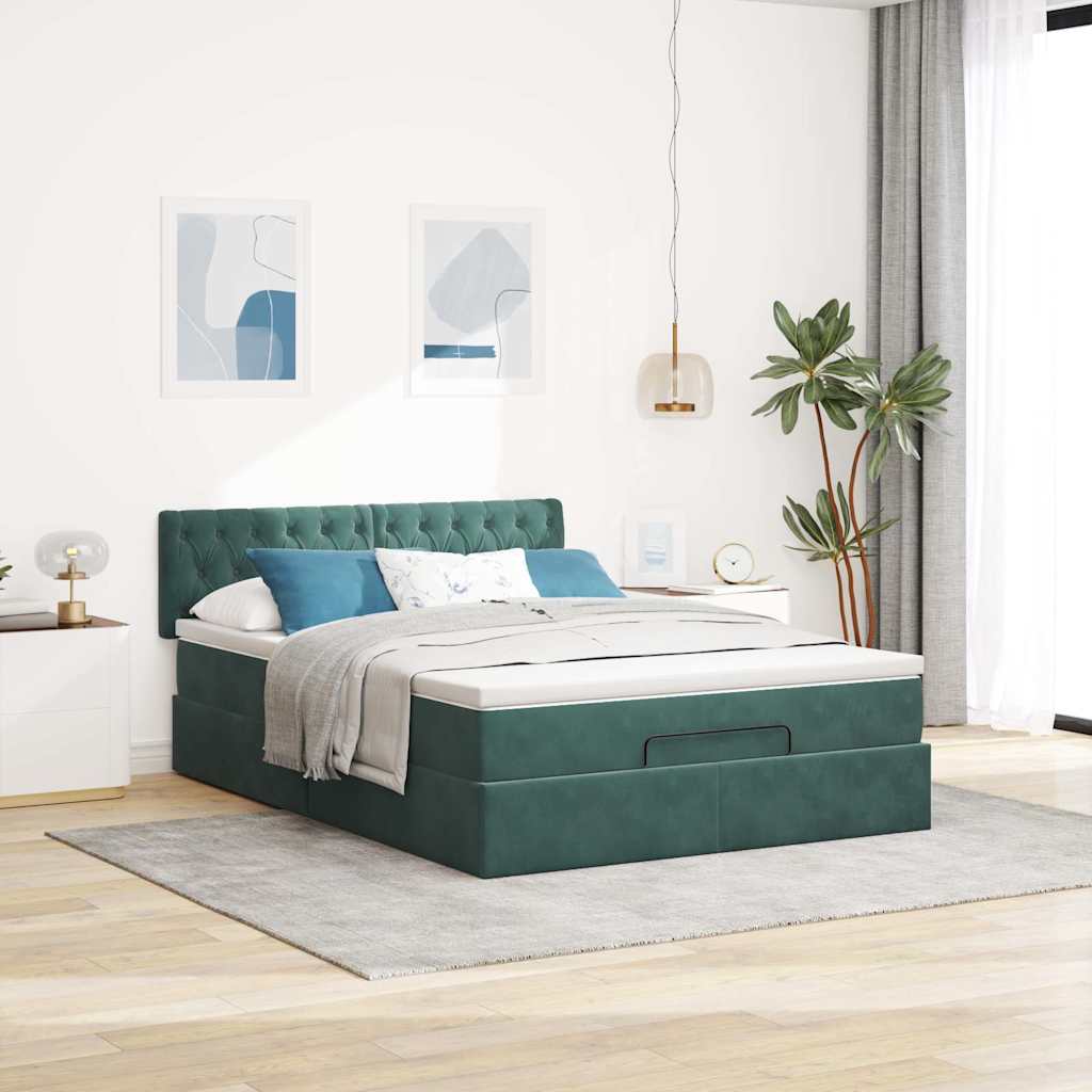vidaXL Ottoman bed met matras 140x190cm fluweel donkergroen afbeelding