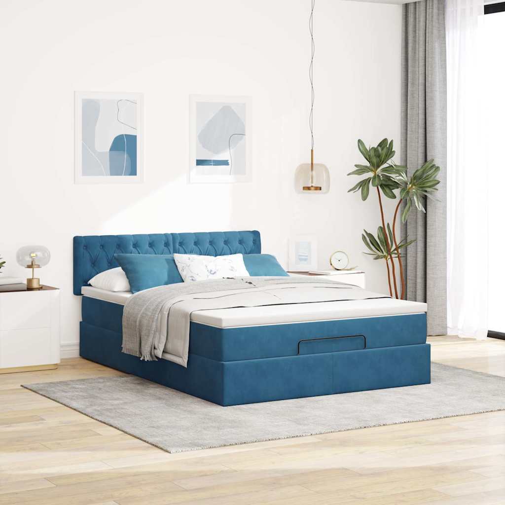vidaXL Ottoman bed met matras 140x190cm fluweel donkerblauw afbeelding