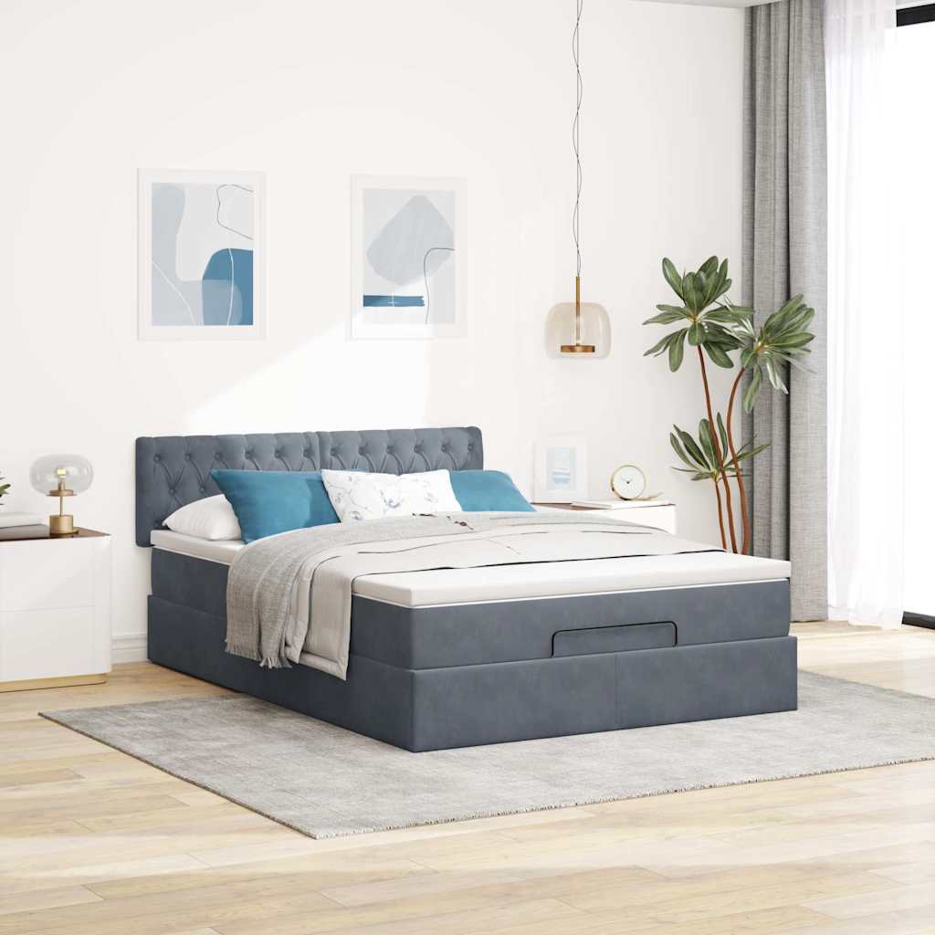 vidaXL Ottoman bed met matras 140x200cm fluweel donkergrijs afbeelding