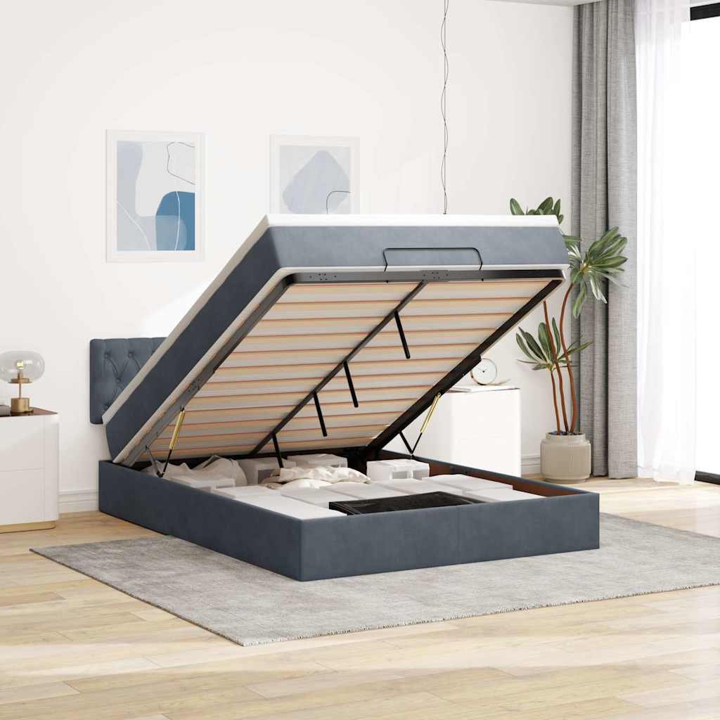 vidaXL Cadru de pat otoman cu saltea Gri închis 140x200cm catifea