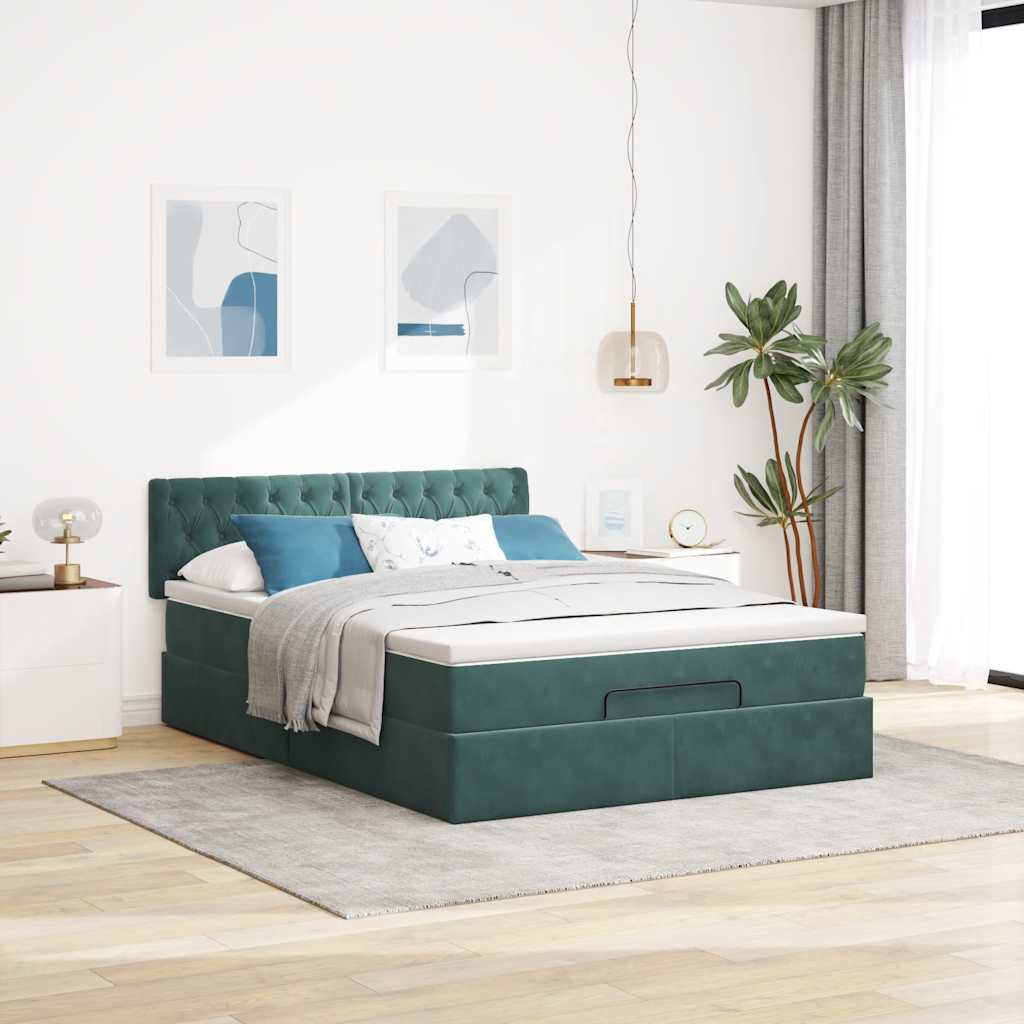 vidaXL Ottoman bed met matras 140x200cm fluweel donkergroen afbeelding
