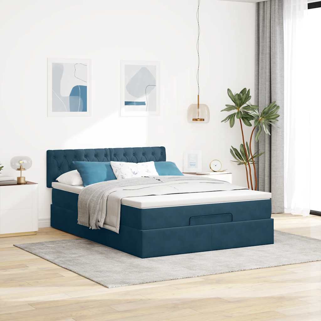 Thumbnail - vidaXL Ottoman-Bett mit Matratze Dunkelblau 140x200 cm Samt