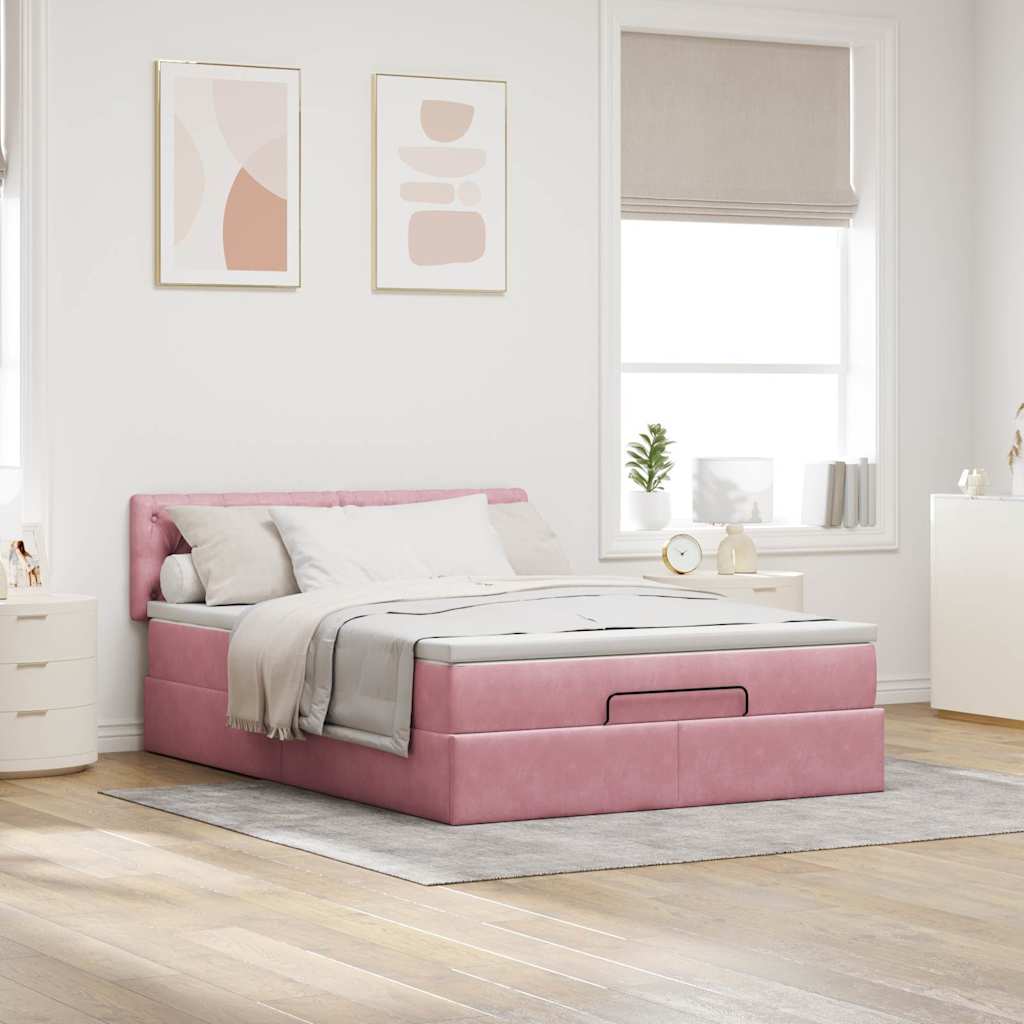 vidaXL Ottoman bed met matras 140x200cm fluweel roze, foto 2