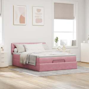 vidaXL Ottoman bed met matras 140x200cm fluweel roze