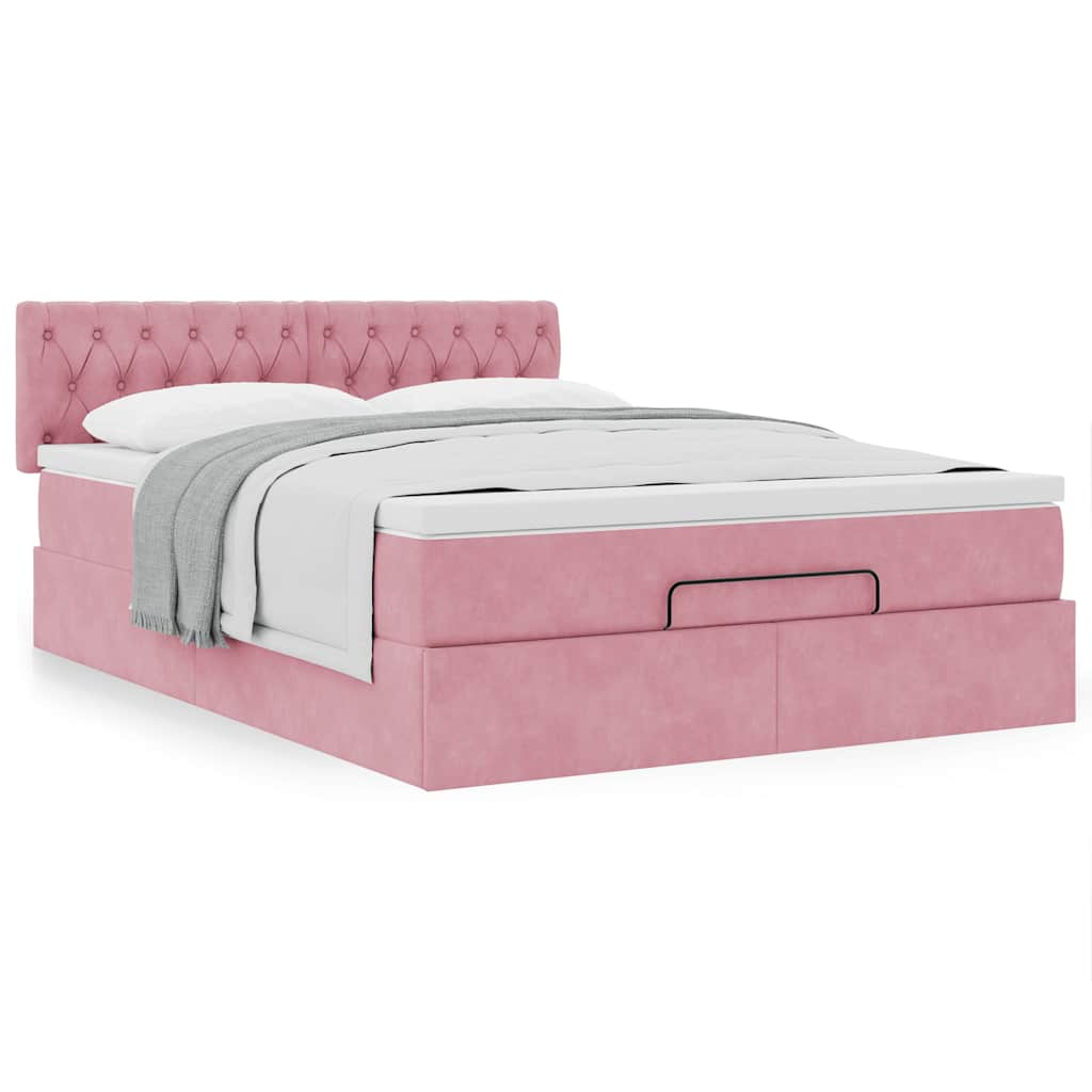 vidaXL Ottoman-Bett mit Matratze Rosa 140x200 cm Samt