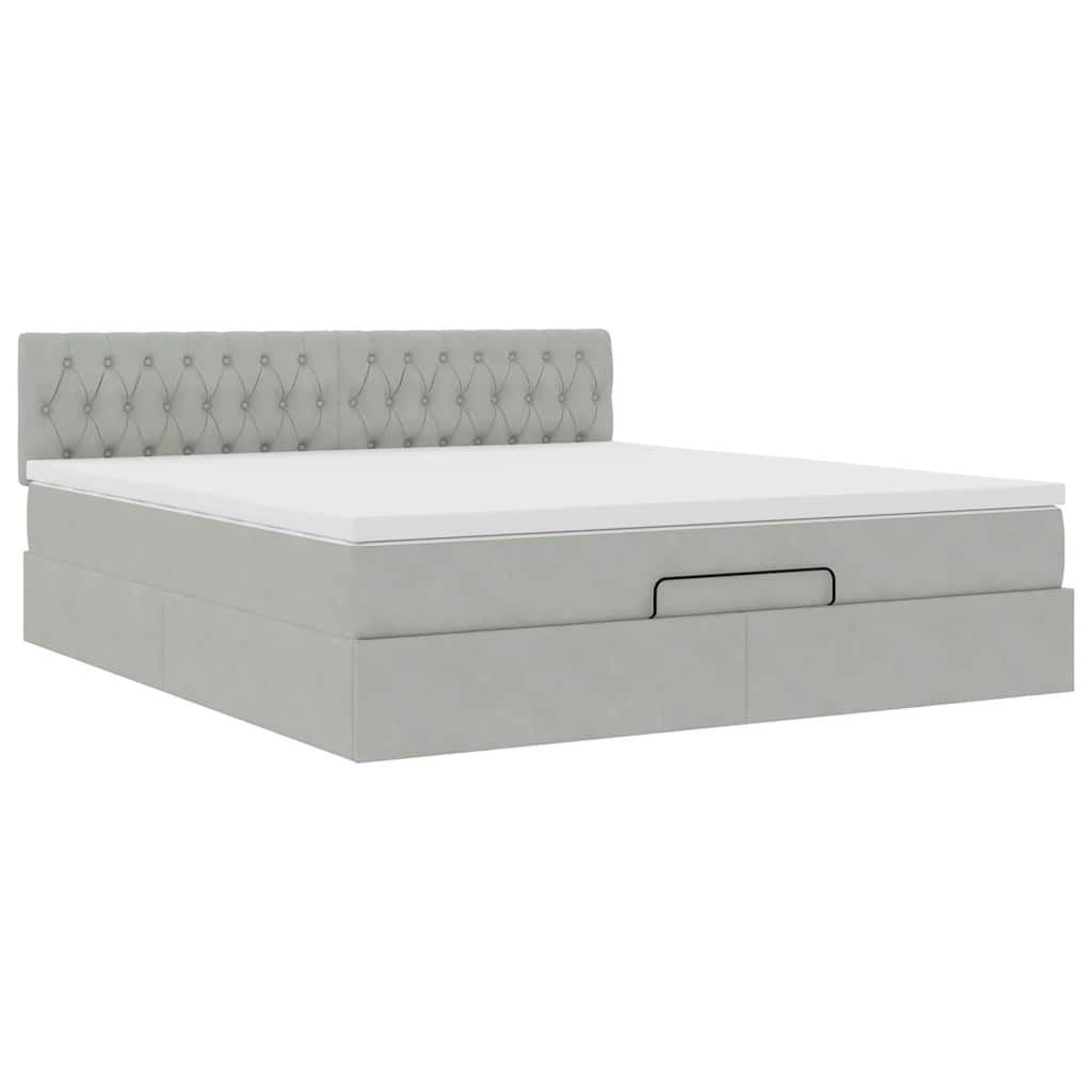 vidaXL Ottoman bed met matras 160x200cm fluweel lichtgrijs grijs, foto 4