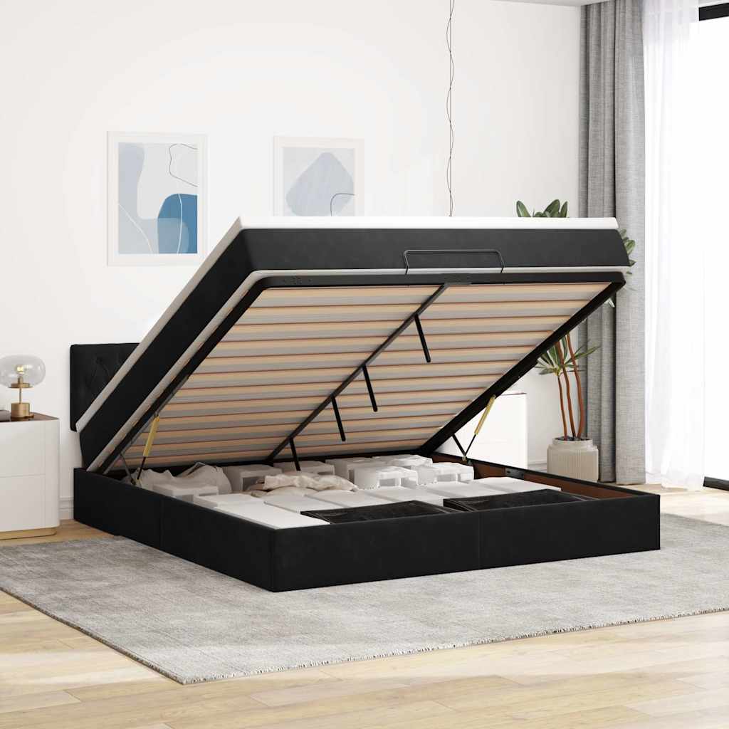 vidaXL Cadru de pat otoman cu saltea, catifea neagră 160x200cm