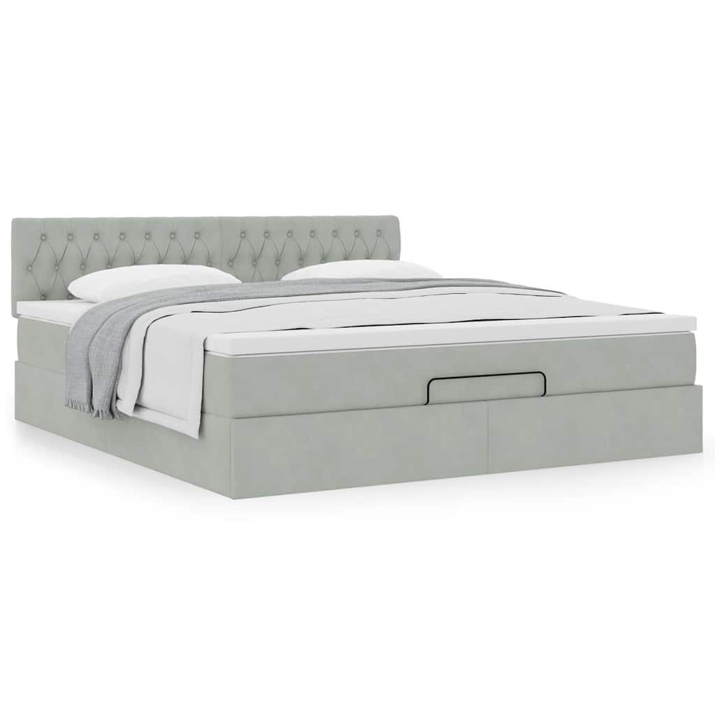 vidaXL Ottoman bed met matras 180x200cm fluweel lichtgrijs afbeelding
