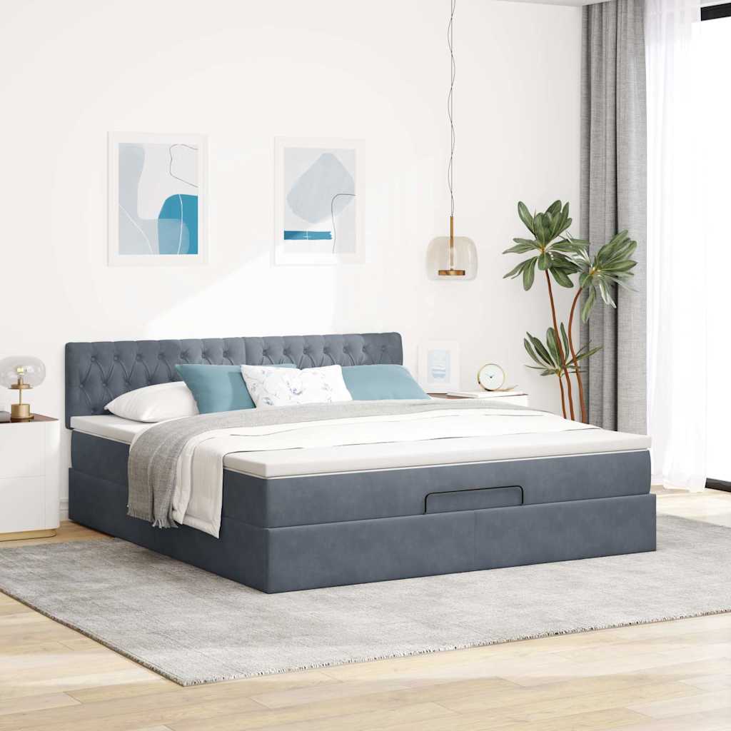 vidaXL Ottoman bed met matras 180x200cm fluweel donkergrijs grijs, foto 2