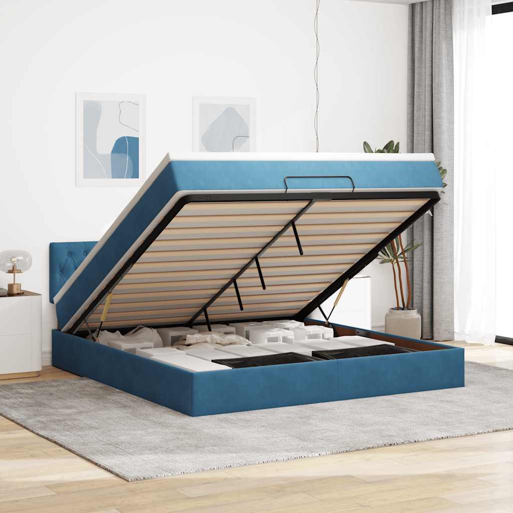 vidaXL Cadru de pat otoman cu saltea Albastru închis 180x200cm catifea
