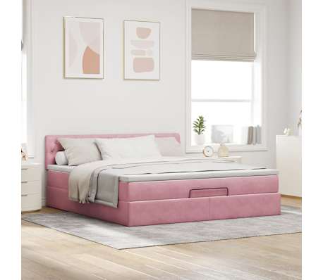 vidaXL Estructura cama otomana con colch&oacute;n terciopelo rosa 180x200 cm