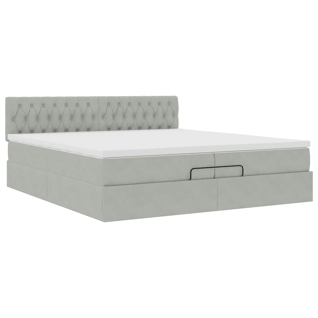 vidaXL Ottoman bed met matras 200x200 cm fluweel lichtgrijs grijs, foto 4