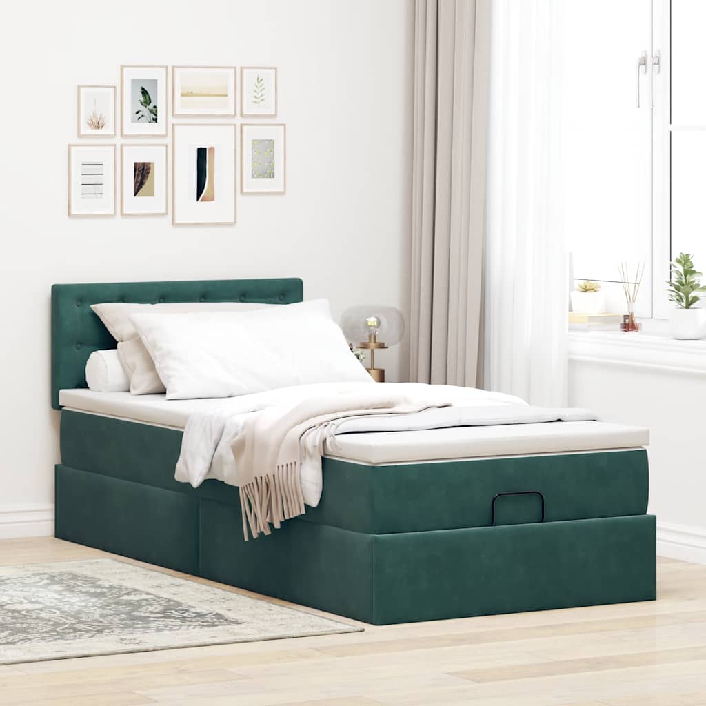 vidaXL Ottoman bed met matras 80x200cm fluweel donkergroen afbeelding