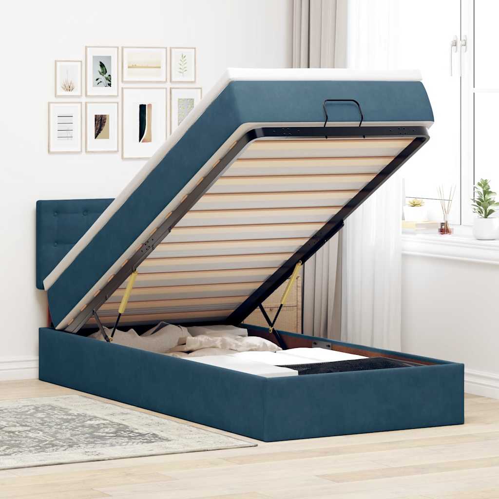 vidaXL Cadru de pat otoman cu saltea Albastru închis 80x200cm catifea