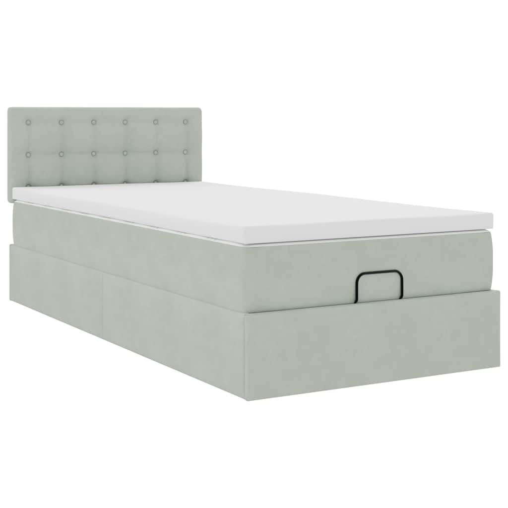 vidaXL Ottoman bed met matras 90x190cm fluweel lichtgrijs grijs, foto 4