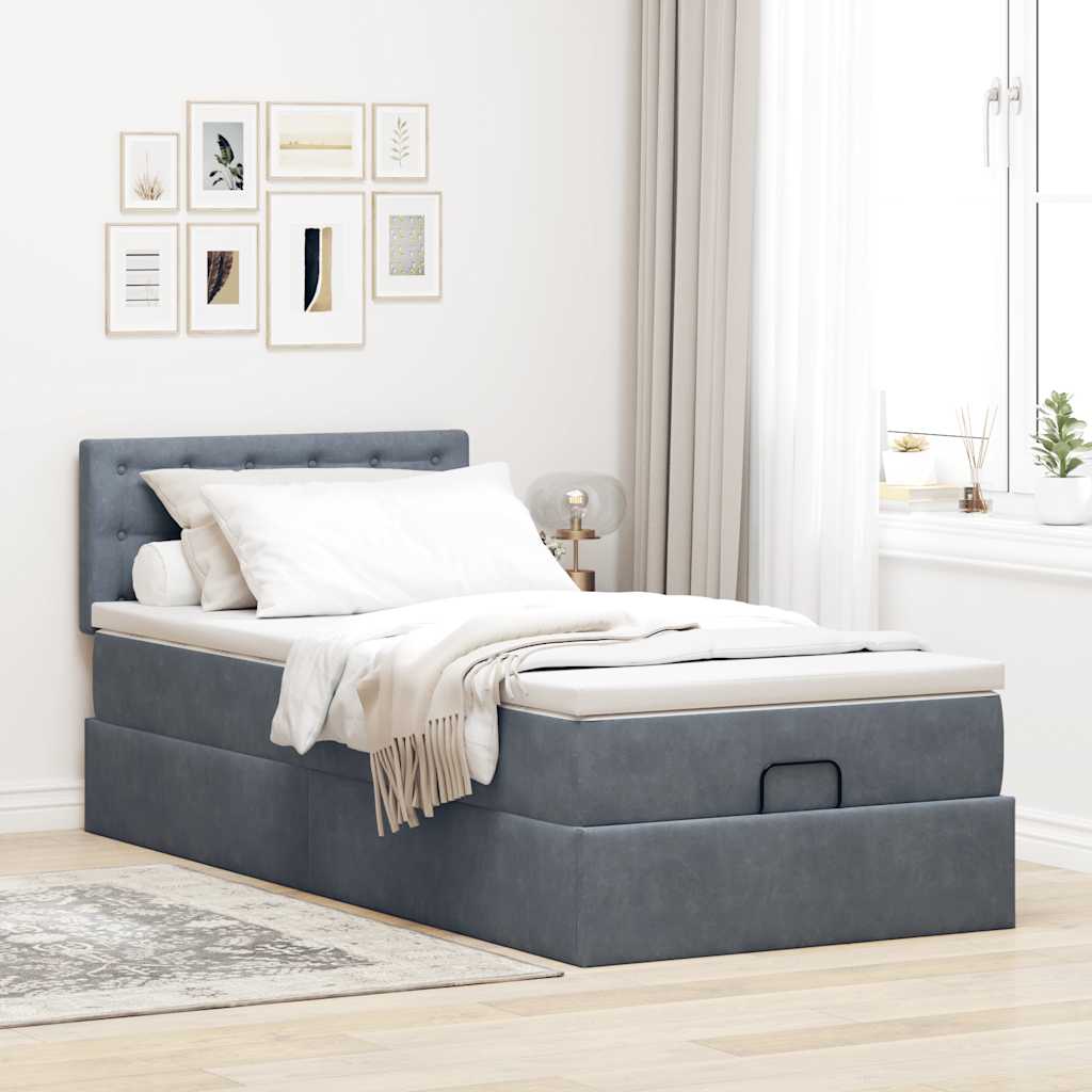 vidaXL Ottoman bed met matras 90x190cm fluweel donkergrijs afbeelding