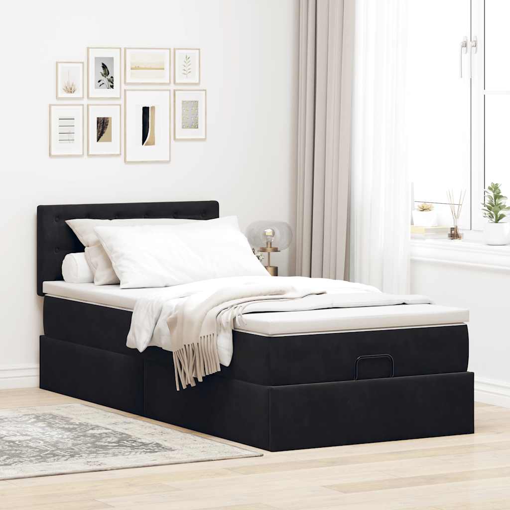 vidaXL Ottoman bed met matras 90x190cm fluweel zwart afbeelding