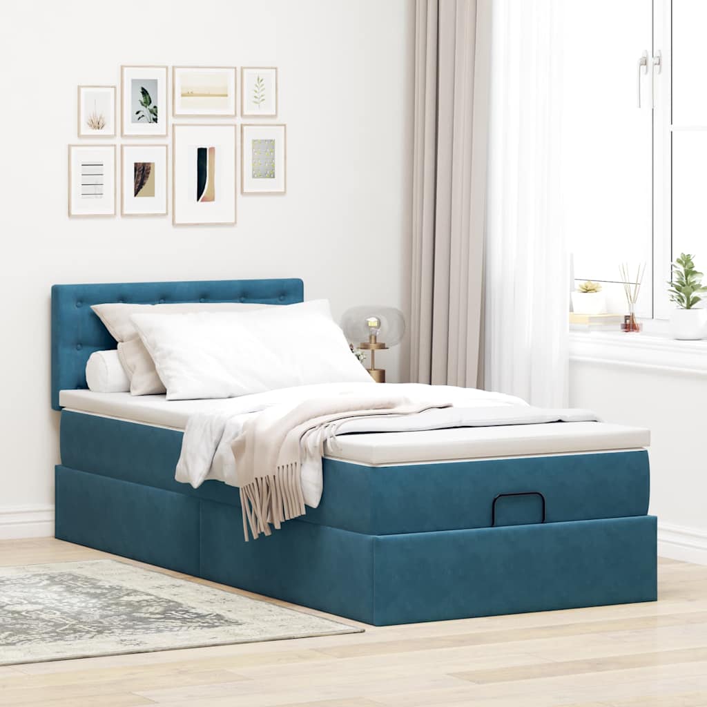 vidaXL Ottoman bed met matras 90x190cm fluweel donkerblauw afbeelding