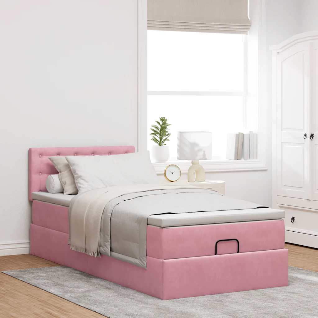 vidaXL Ottoman bed met matras 90x190cm fluweel roze afbeelding
