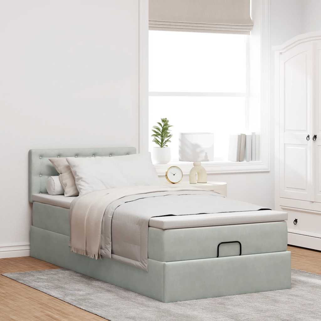 vidaXL Ottoman bed met matras 90x200cm fluweel lichtgrijs afbeelding