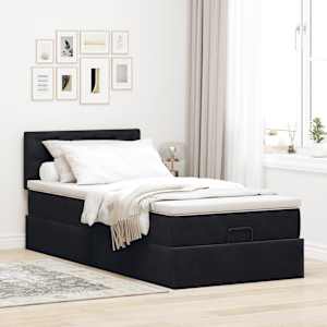 vidaXL Ottoman bed met matras 90x200cm fluweel zwart