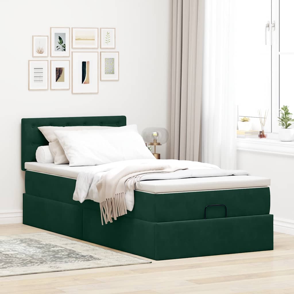 Thumbnail - vidaXL Ottoman-Bett mit Matratze Dunkelgrün 90x200 cm Samt